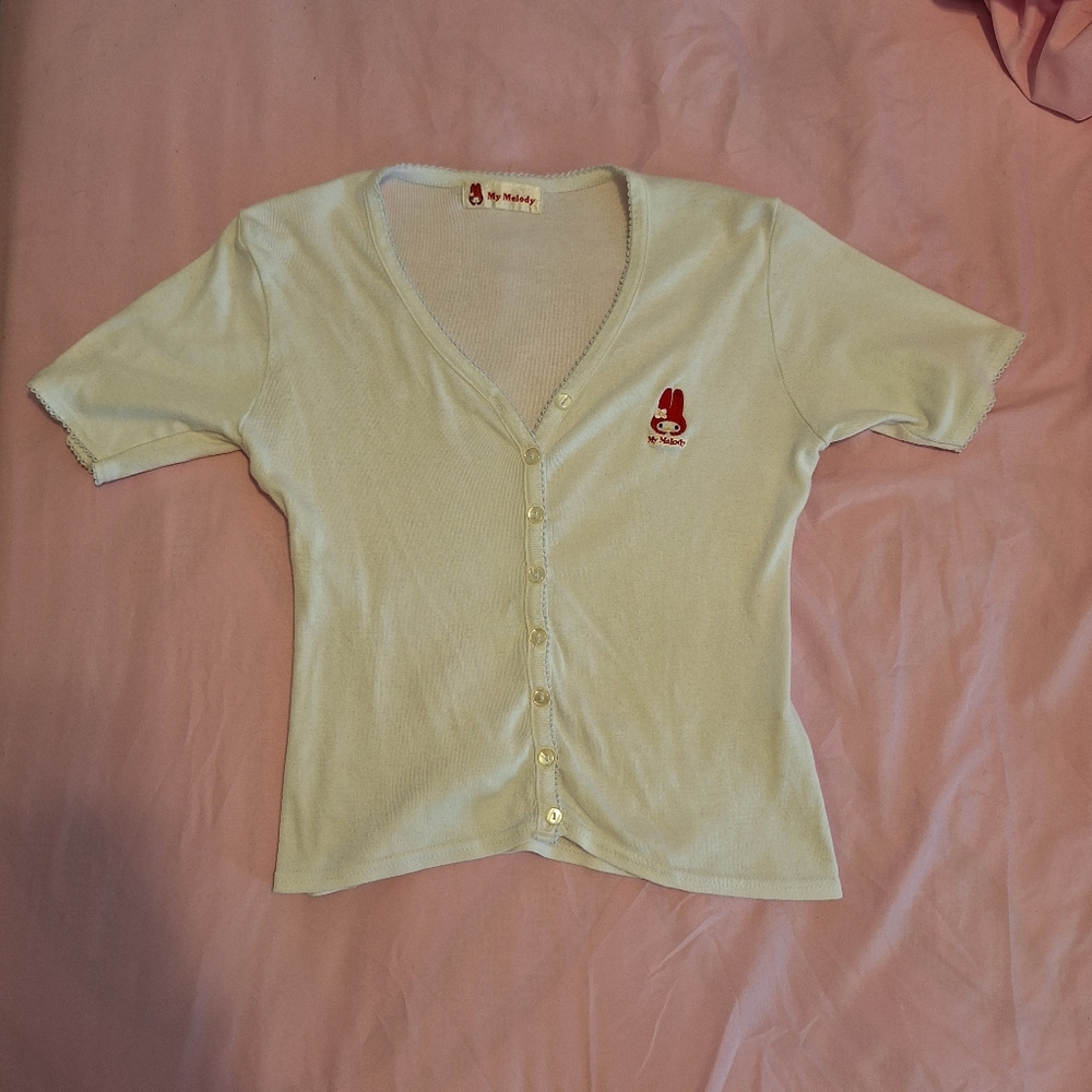 white my melody button-up shirta white button-up shirt with the most adorable